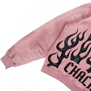 Sudadera con Capucha Corta Rosa Chalasa, Estampado de Llamas en la Espalda, Unisex, Estilo Hip Hop, Sudadera de Felpa para Otoño - Product Image 3