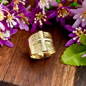 <b>Cross</b> Signet Band <b>Ring</b> 18K Gold Vermeil Faith Jewelry Christian Gift Religious <b>Ring</b> Handmade - Product Image 4