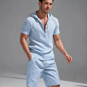 Wholesale Summer Men's Casual Shorts <b>Set</b> Plain Color Solid 100% Cotton Jersey Quick Dry Knitted Pocket Customized Logo <b>Twin</b> <b>Set</b> - Product Image 1