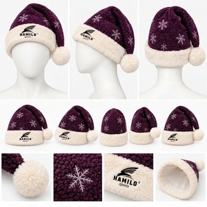 HAMILO SPORTS Chapeau de Père Noël classique rouge uni pour homme adulte avec bordure en fourrure blanche et pompon 100% polyester pour la plage - Product Image 2