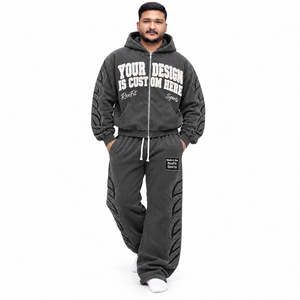 wholesale unisex Fleece was Tracksuit <b>Zip</b> <b>Hooded</b> Jacket Chenille Letter Embroidery Rhinestone Detail Baggy Sweatpants Sportswear - Product Image 2