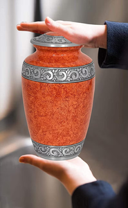 Metal Cremation Urn <b>Keepsake</b> Memorial Vase Adult <b>Ashes</b> Holder Orange Decorative Funeral Supply Custom Design - Product Image 4