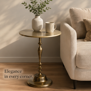 Antique Bronze Metal <b>Round</b> <b>Side</b> <b>Table</b> with Turned Pedestal Base, Decorative Accent End <b>Table</b> for Living Room Bedroom Home,Office - Product Image 2