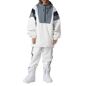Combinaison de ski unisexe imperméable 220g, veste à capuche color block avec fermeture éclair, vêtement de neige isolé synthétiquement - Product Image 2