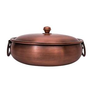 Elegante calentador de alimentos a gas de acero inoxidable con textura de cobre martillado, estuche térmico con tapa, servidor de buffet para uso comercial en cocinas. - Product Image 2