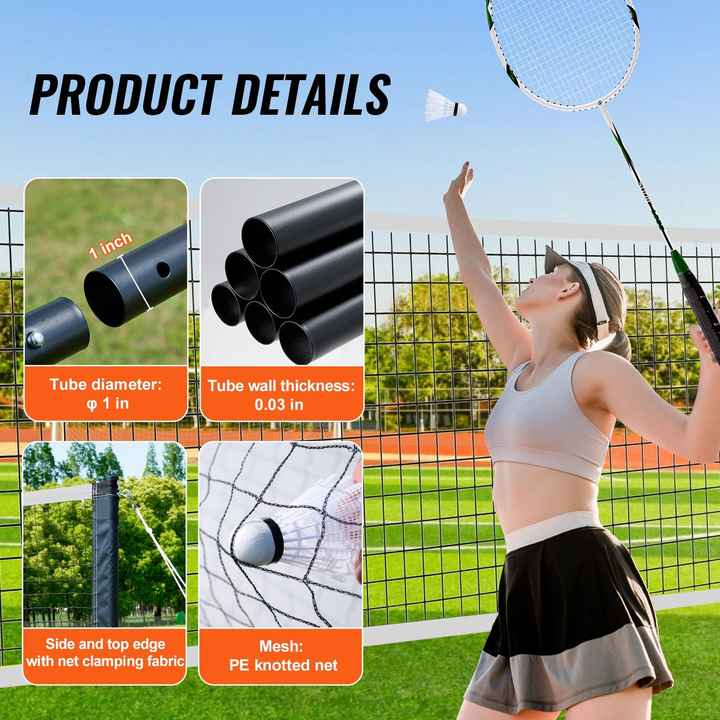 Portable Badminton Net Set for Adults Kids for Outdoor Play Backyard Includes 4 Iron Rackets 3 Nylon Shuttlecocks Carrying Bag