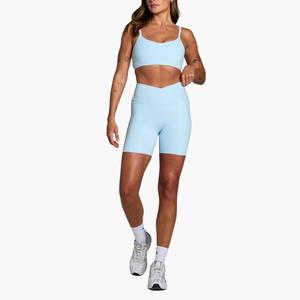 Conjunto Deportivo de 2 Piezas para Mujer, Color Sólido, Shorts de Cintura Alta y Sujetador Deportivo Cruzado, Ropa Deportiva para Gimnasio y Yoga - Product Image 4
