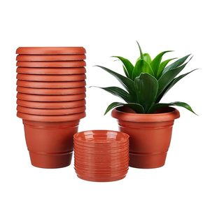 Pots de plantes ronds en plastique avec plateau inférieur, style moderne, compacts et peu encombrants, jardinières décoratives d'intérieur pour la maison et le jardin - Product Image 1