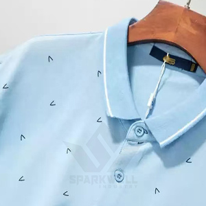 เสื้อโปโลผู้ชายผ้าฝ้ายพิมพ์ลายจุดสีฟ้าอ่อน แขนสั้น ระบายอากาศได้ดี สวมใส่สบาย ทรงปกติ คอปกกอล์ฟ - Product Image 5