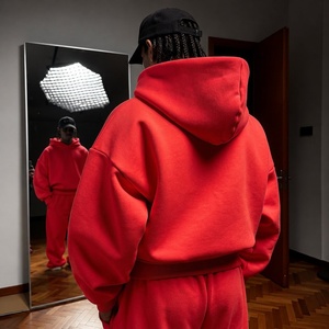 Sudaderas con capucha unisex ecológicas al por mayor, estilo urbano, de 550 g/m² de algodón polar, corte holgado, con detalle bordado en la manga para etiquetas de ropa - Product Image 5