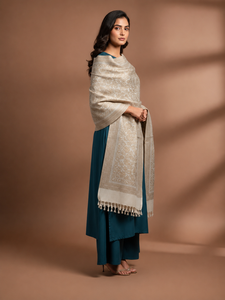 Women's Ethnic Winter Floral Jacquard Woven <b>Shawl</b> <b>Wrap</b> Breathable Warming Skin-Friendly Polywool for Daily Wear - Product Image 3
