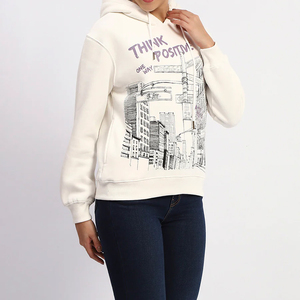 Sudadera con Capucha Blanca de Algodón para Mujer, ELEGANT CORPORATION, Color Sólido, Manga Larga, Tejido Transpirable y Ecológico - Product Image 6