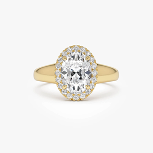 Bague de fiançailles en or jaune avec diamant taille ovale, style classique pour femme, design halo - Product Image 4