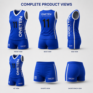 ONETEN APPARELS Ensemble de maillot de volley-ball pour femmes, bleu rayé, col en V, sans manches, short athlétique anti-transpiration, numéro personnalisé 11 - Product Image 2