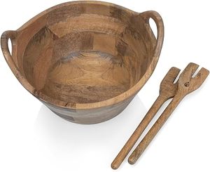 Bol de service en bois fait main avec poignées et cuillères, design en bois naturel, pour servir les aliments, décoration intérieure, bol en bois pour la cuisine - Product Image 3