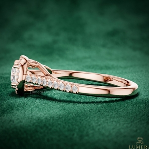Anillo de Compromiso con Halo de Diamantes Cultivados en Laboratorio, Certificados por IGI, en Oro Rosa de 9KT, 10KT, 14KT y 18KT, con Moissanita, Personalizado para Mujer - Product Image 2