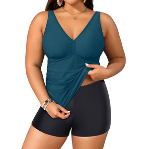 ZY Womens <b>Plus</b> <b>Size</b> Solid Swimsuits Shorts Tummy Control <b>Tankini</b> 2 Piece Set Athletic <b>Swimwear</b> Spandex/Nylon Hot Pink 18Plus - Product Image 5