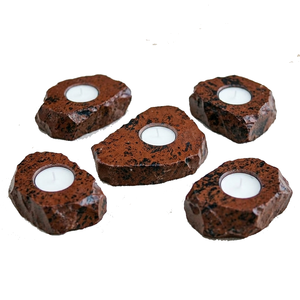 Support de bougie en pierre naturelle sculptée à la main en obsidienne acajou, pierre précieuse agate, guérison, vente en gros - Product Image 2