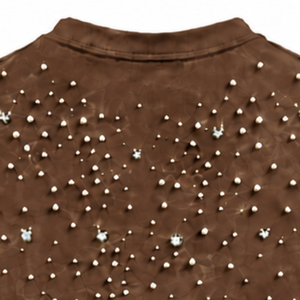Brown Unisex Pearl T <b>Shirt</b> Short Sleeve Crew Neck Pearl <b>Studded</b> Tee Custom Fashion Casual Streetwear Apparel Clothing - Product Image 4