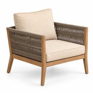 4 Piece Outdoor <b>Patio</b> Furniture <b>Set</b> <b>Wood</b> Frame Sofa Chairs Coffee Table Beige Cushions Midcentury Modern - Product Image 5