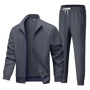 Chándal de Hombre de Color Sólido con Cremallera Completa, Cuello Alto, Manga Larga, Transpirable, Informal, para Otoño, Corte Regular, Material de Poliéster - Product Image 1