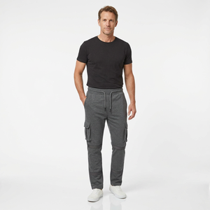 Pantalon de jogging décontracté gris uni pour homme avec cordon de serrage, taille élastique, poches, en polyester/coton léger et écologique - Product Image 5
