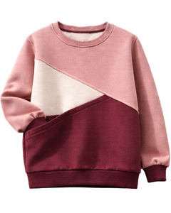 Sudadera de Mujer con Cuello Redondo y Bloques de Color Asimétricos, Tejida en Algodón, para Otoño e Invierno, Largo Regular, Manga Larga, Ecológica - Product Image 1