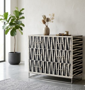 Aparador de Madera Maciza con Incrustaciones de Hueso, Hecho a Mano, con Diseño Floral, para Comedor, Sala de Estar o Dormitorio - Product Image 1