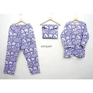 Ensemble de pyjama en coton 100% pour femmes, imprimé floral, manches longues, col rond, vêtements de nuit décontractés pour l'été et le printemps - Product Image 1