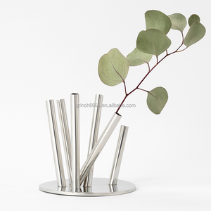 Jarrón de laboratorio de <span class=keywords><strong>roble</strong></span>, jarrones de tallo moderno y alto corto, jarrones de acero de un solo tallo, decoración de mesa para eventos de boda - Product Image 3