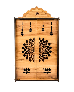 Mueble de Madera Artesanal para Pooja Hindú |   Templo Cortado con Láser con Diseño de Loto y Campana |   Caja de Oración para el Altar del Hogar |   35×20×60 cm - Product Image 5