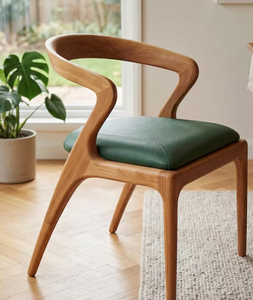 Designer Solid Wood Living Room Armchair Elegant Curved Backrest Ergonomic <b>Green</b> Cushioned Seat For Interior Decor Supply - Product Image 3