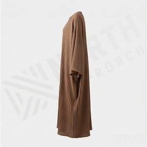 Pleated Abaya <b>Bell</b> Sleeves For Women Islamic Modest Wedding Clothing Silk Polyester Floor Length Elegant Design Custom Size - Product Image 3