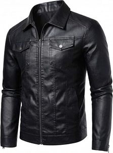 Classic <b>Mens</b> <b>Leather</b> <b>Jacket</b> Genuine Sheepskin Biker Coat Stand Collar Winter Outerwear Custom <b>Leather</b> <b>Jacket</b> - Product Image 2