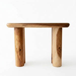 Niwara Bisoepo Living Room Solid Suar Wood Oval <b>Console</b> <b>Table</b> Cylinder <b>Legs</b> Sculptural Design Entryway Contemporary Luxury - Product Image 1