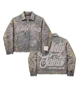 Fabricante de Chaquetas Personaliza Chaqueta Vaquera Vintage de Invierno con Pedrería Bordada, Chaqueta Oversize de Trabajo Estilo Y2K para Hombre - Product Image 3