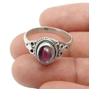 Oval Shaped <b>Garnet</b> Gemstone <b>Ring</b> In Bezel Setting Solid 925 Sterling <b>Silver</b> Vintage Design Bohemian Jewelry For Women & Girls - Product Image 3