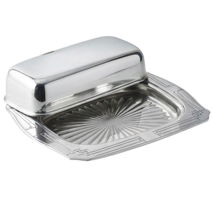 Plateau carré en métal pour fromage et beurre avec couvercle, design classique poli, motif uni, vaisselle - Product Image 3
