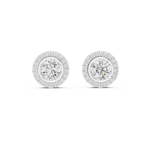 exquisite bezel halo round cut diamond <b>stud</b> <b>earrings</b> in solid gold handcrafted luxury <b>fine</b> jewelry for women brides and gift - Product Image 3