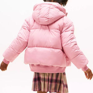 Veste matelassée rose à capuche coupe classique coupe-vent d'hiver unisexe décontractée couleur unie fermeture boutonnée rembourrage épais en polyester - Product Image 4