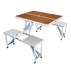 Tavolo e Sedia in Lega di Alluminio Monoblocco da 50kg, 136*85.5*67cm, Colore Effetto Legno, Arredamento da Campeggio - Product Image 3
