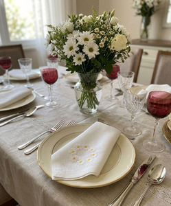Servilletas de Lino Personalizadas Clásicas Cuadradas Bordadas con Flores de Margarita Blancas de 50x50cm, Hechas a Mano, Lavables a Máquina, para la Cena - Product Image 4