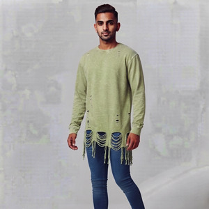 Camiseta de manga larga extragrande para hombre, estilo vintage desgastado, de algodón grueso, estilo grunge, holgada, para hombre. - Product Image 4