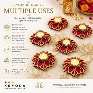 Lotus Flower <b>Tea</b> Light Candle Holder Wooden Rangoli Diwali Christmas Wedding Home <b>Party</b> Table <b>Decoration</b> Eco-Friendly Durable - Product Image 5