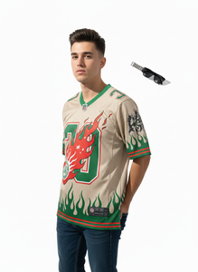 Jersey Deportivo Personalizado de Primera Calidad, Estampado, para Verano, 100% Poliéster, Servicio OEM, Transpirable, de Secado Rápido, Absorbe la Humedad, Color Beige - Product Image 5