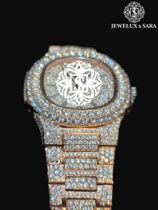 Premium Quality Luxurious Antique Green Sapphire Dial <b>Automatic</b> Movement VVS Moissanite Diamond Watch Available for Best Price - Product Image 2