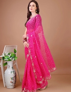 Sari Tradicional de Rayón Georgette con Estampado Bandhani para Fiestas, Reversible y Sin Arrugas - Product Image 2