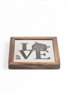 High Quality Custom Logo Printed Ceramic Coaster Elegant Square Wood Handmade for Weddings Kitchen Decor Wholesale <b>Mats</b> Pads - Product Image 2