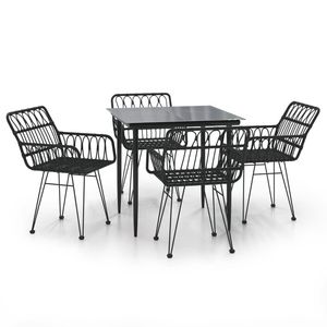 Set da Pranzo da Giardino in Polyrattan Nero Resistente, Arredamento Standard per Patio - Product Image 2