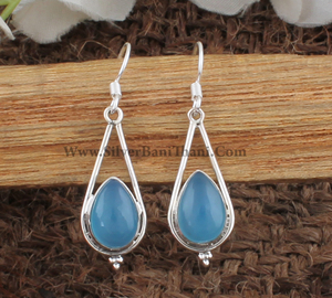 Wholesale Vintage Natural Blue Chalcedony 925 <b>Sterling</b> <b>Silver</b> Gold Plated Drop Earrings High Quality Anniversary Gift Party - Product Image 3